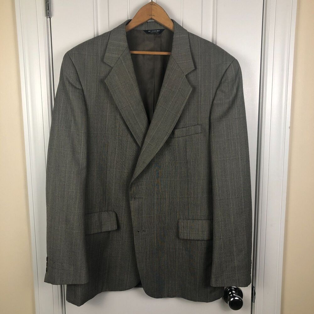 VTG Kuppenheimer Sport Jacket Blazer Union Made Gray Windowpane 2-Button 44R USA